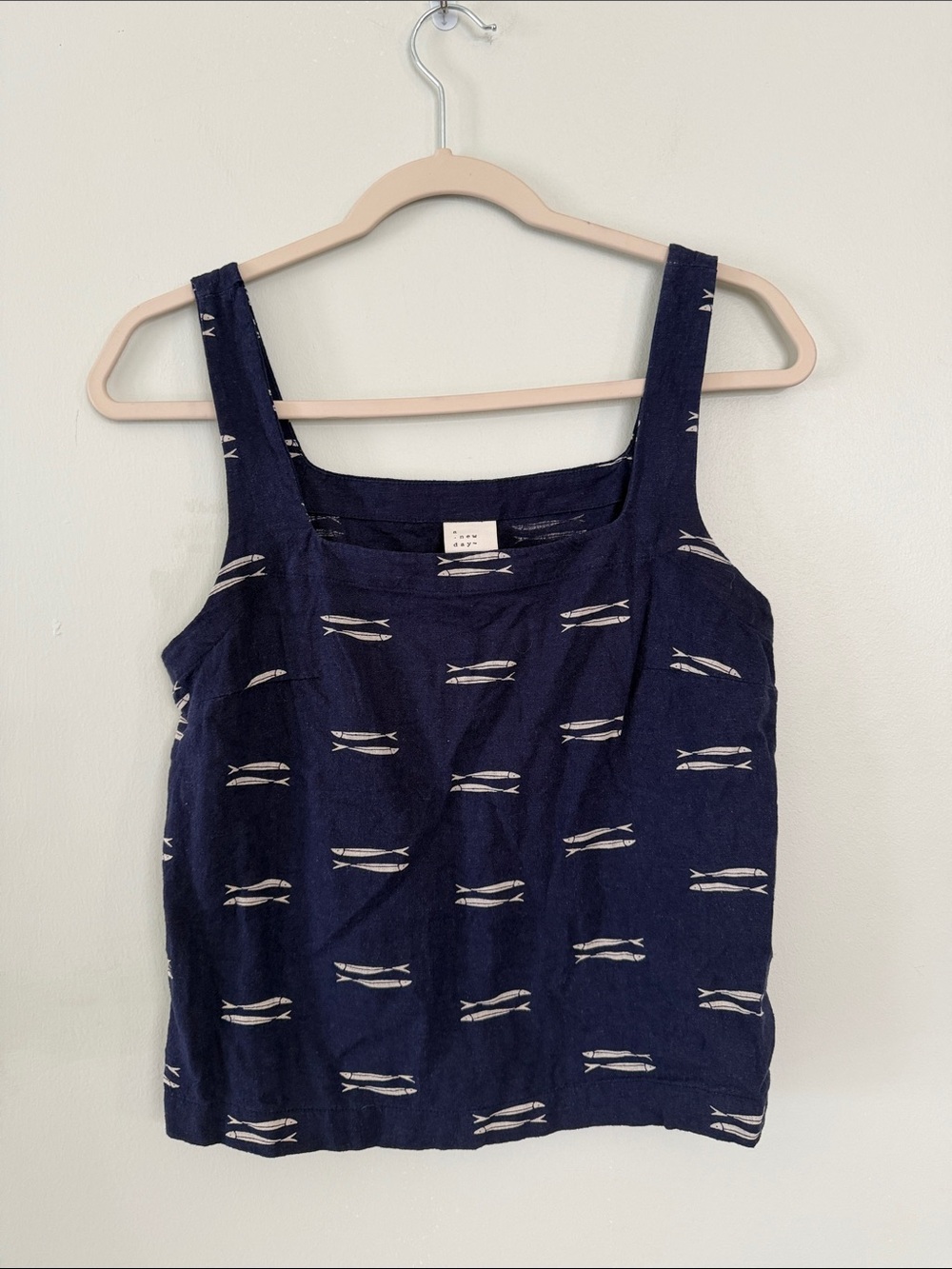 a new day Navy Tank Top with Cream Fish Print